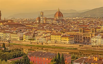 Florence, San Niccolo, 4k, vector art, Florence drawing, creative art, Florence art, vector drawing, abstract city, Italy, city drawings, Florence panorama