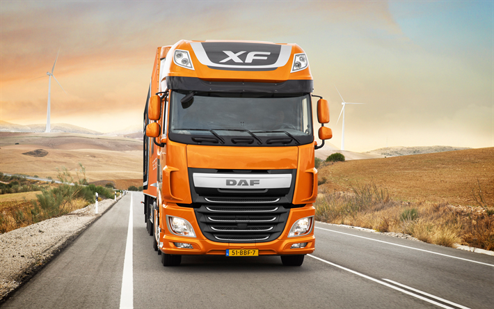 DAF-XF, 2017, Euro 6, Nya lastbilar, orange daf, road, trucking