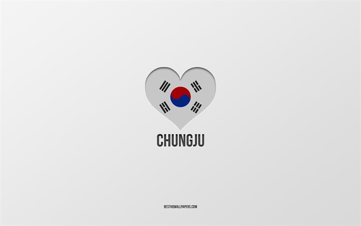 Amo Chungju, citt&#224; della Corea del Sud, Giorno di Chungju, sfondo grigio, Chungju, Corea del Sud, cuore della bandiera della Corea del Sud, citt&#224; preferite, Love Chungju