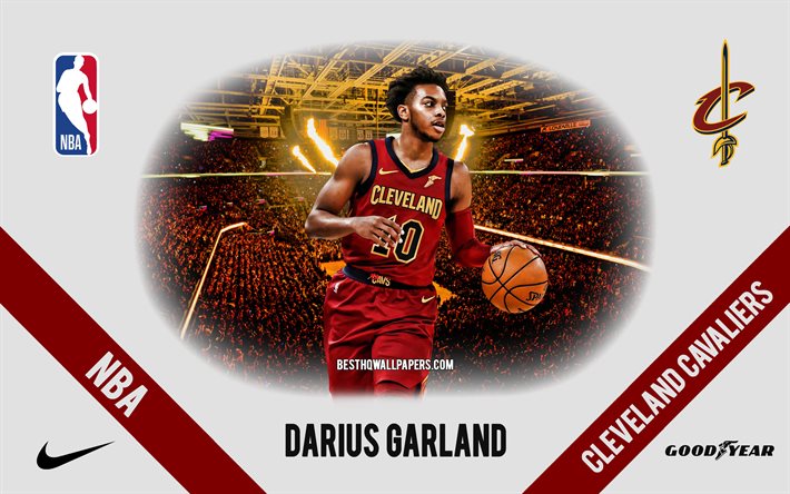 Darius Garland, Cleveland Cavaliers, American Basketball Player, NBA, retrato, EUA, basquete, Rocket Mortgage FieldHouse, Cleveland Cavaliers logo