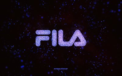Logotipo fila glitter, 4k, fundo preto, logotipo Fila, arte de glitter roxo, Fila, arte criativa, logotipo de brilho roxo Fila