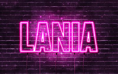 Lania, 4k, isimleri ile duvar kağıtları, kadın isimleri, Lania adı, mor neon ışıkları, Mutlu Yıllar Lania, pop&#252;ler Arap&#231;a kadın isimleri, Lania adlı resim