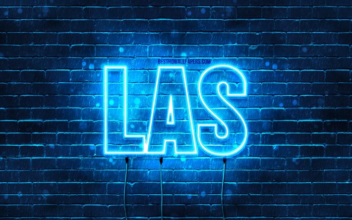 Las, 4k, wallpapers with names, Las name, blue neon lights, Happy Birthday Las, popular arabic male names, picture with Las name