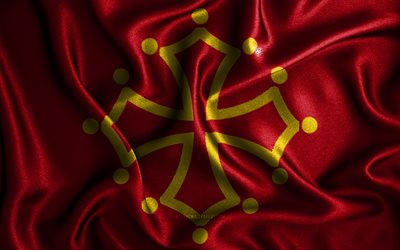 Languedoc flag, 4k, silk wavy flags, french provinces, Flag of Languedoc, fabric flags, Day of Languedoc, 3D art, Languedoc, Europe, Provinces of France, Languedoc 3D flag, France