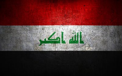 Irakisk metallflagga, grungekonst, asiatiska l&#228;nder, Iraks dag, nationella symboler, Iraks flagga, metallflaggor, Asien, Irak