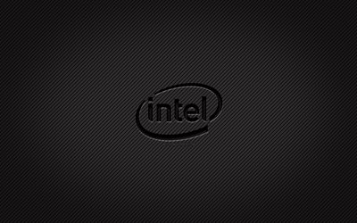 Intelin hiililogo, 4k, grunge-taide, hiilitausta, luova, Intelin musta logo, Intel-logo, Intel