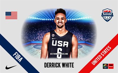 Derrick White, &#233;quipe nationale de basket-ball des &#201;tats-Unis, &#201;tats-Unis, joueur am&#233;ricain de basket-ball, NBA, portrait, basket-ball