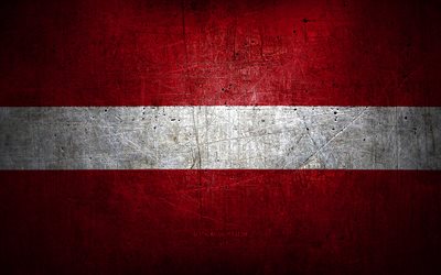 Latvian metal flag, grunge art, European countries, Day of Latvia, national symbols, Latvia flag, metal flags, Flag of Latvia, Europe, Latvian flag, Latvia