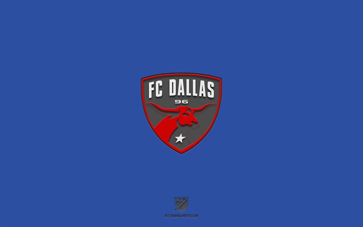 FC Dallas, sininen tausta, amerikkalainen jalkapallojoukkue, FC Dallasin tunnus, MLS, Texas, USA, jalkapallo, FC Dallas-logo