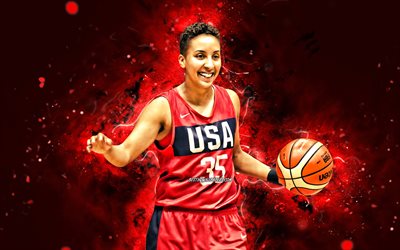 Layshia Clarendon, 4k, equipe nacional feminina de basquete dos EUA, luzes de n&#233;on vermelhas, basquete, Layshia Renee Clarendon, criativa, Layshia Clarendon 4K