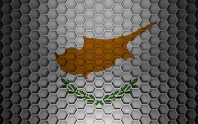 Bandeira de Chipre, textura de hex&#225;gonos 3D, Chipre, textura 3D, bandeira de Chipre 3D, textura de metal, bandeira de Chipre