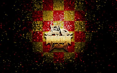 Kunlun Red Star, logotipo brilhante, KHL, fundo xadrez amarelo vermelho, h&#243;quei, Kontinental Hockey League, logotipo Kunlun Red Star, arte em mosaico, time de h&#243;quei chin&#234;s