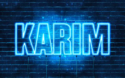 カリム, 4k, 名前の壁紙, カリム名, 青いネオンライト, お誕生日おめでとうカリム, 人気のあるアラビア語の男性の名前, カリムの名前の写真