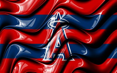 Bandeira do Los Angeles Angels, 4k, ondas 3D azuis e vermelhas, MLB, time americano de beisebol, logotipo do Los Angeles Angels, beisebol, Los Angeles Angels, LA Angels