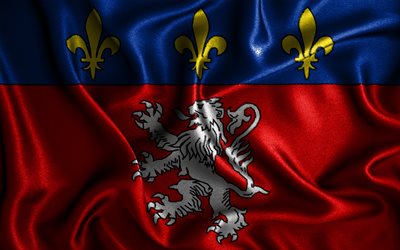 Bandeira de Lyon, 4k, bandeiras onduladas de seda, cidades francesas, Dia de Lyon, bandeiras de tecido, arte 3D, Lyon, Europa, cidades da Fran&#231;a, Bandeira 3D de Lyon, Fran&#231;a