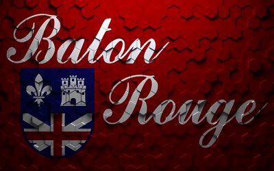 Bandeira de Baton Rouge, Louisiana, arte em favo de mel, bandeira em hex&#225;gonos de Baton Rouge, Baton Rouge, arte em hex&#225;gonos em 3D, bandeira de Baton Rouge