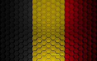 Drapeau de la Belgique, texture des hexagones 3d, Belgique, texture 3d, drapeau de la Belgique 3d, texture en m&#233;tal, drapeau de la Belgique