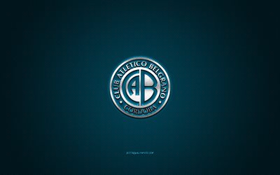 Club Atletico Belgrano, club di calcio Argentino, logo bianco, blu in fibra di carbonio sfondo, Primera B Nacional, calcio, Cordoba, Argentina, Club Atletico Belgrano logo
