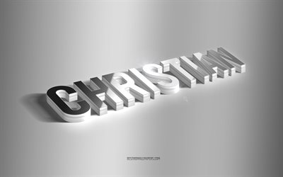 Christian, silver 3d art, gray background, wallpapers with names, Christian name, Christian greeting card, 3d art, picture with Christian name