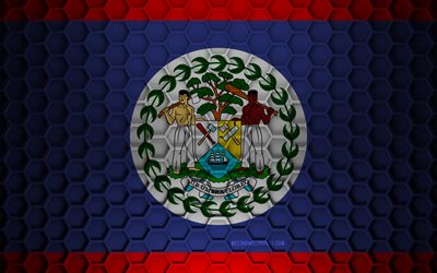 Belize flagga, 3d hexagoner konsistens, Belize, 3d struktur, Belize 3d flagga, metall konsistens