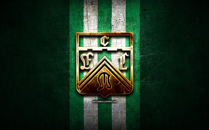 Ferro Carril Oeste FC, altın logo, Primera Nacional, yeşil metal arka plan, futbol, Arjantinli Futbol Kul&#252;b&#252;, Ferro Carril Oeste logo, Ferro, Arjantin, Club Ferro Carril Oeste