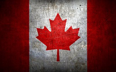 Canadian metal flag, grunge art, North American countries, Day of Canada, national symbols, Canada flag, metal flags, Flag of Canada, North America, Canadian flag, Canada