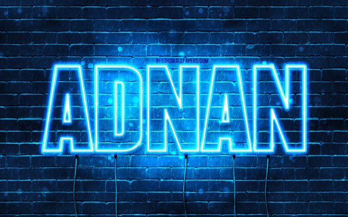 アドナン, 4k, 名前の壁紙, アドナンの名前, 青いネオンライト, お誕生日おめでとうアドナン, 人気のあるアラビア語の男性の名前, アドナンの名前の写真