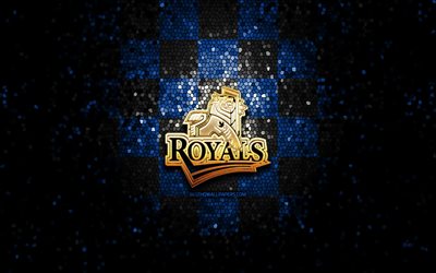 Victoria Royals, glitter logo, WHL, blue black checkered background, hockey, canadian hockey team, Victoria Royals logo, mosaic art, canadian hockey league