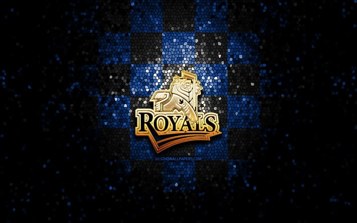 Victoria Royals, logo glitter, WHL, sfondo a scacchi nero blu, hockey, squadra di hockey canadese, logo Victoria Royals, arte del mosaico, lega di hockey canadese