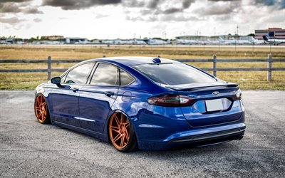 Ford Fusion, 4k, tuning, supercars, low rider, stance, Ford