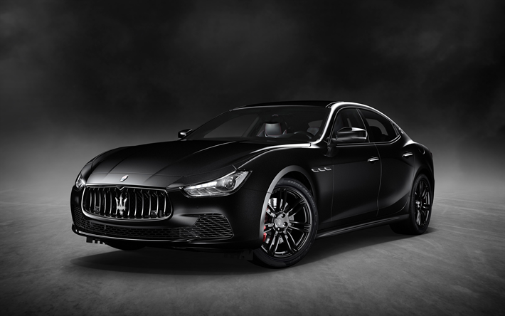 Maserati Ghibli, 4k, Nerissimo Black Edition, 2018, Ajuste Ghibli, sedan desportivo, preto Ghibli, Carros italianos, Maserati