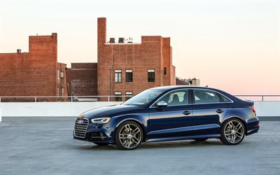 Audi S3, 2017, Sedan, Blue S3, sports version S3, German cars, Audi