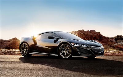 Acura NSX Coupe, 2017, Black NSX, sports car, Japanese cars, Acura