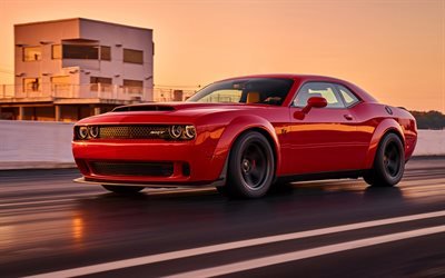 Dodge Challenger SRT Şeytan, 2018, Amerikan arabaları, Yarış Pisti, hız, spor araba, Dodge