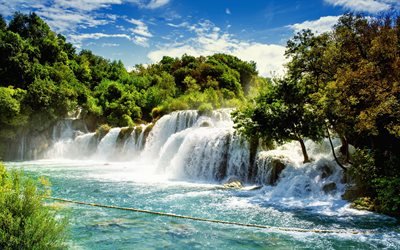 Waterfall, summer, river, Krka National Park, Croatia