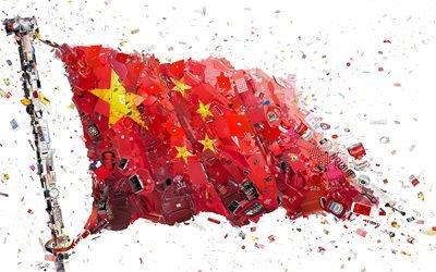 Bandeira chinesa, 4k, arte, criativo, bandeira da China