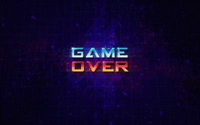 4k, Game Over, art, grid, violet background