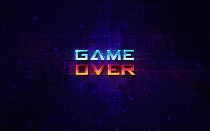 ダウンロード画像 4k ゲームオーバー 美術 グリッド 紫色の背景 フリー のピクチャを無料デスクトップの壁紙