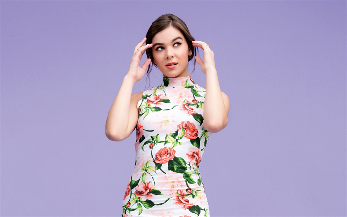 Hailee Steinfeld, American actress, dress with roses, beautiful woman, portrait, smile
