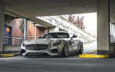 Mercedes-AMG GT S, parcheggio, parcheggio gratuito, supercar, 2018 auto, tuning, C190, AMG, Mercedes
