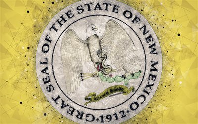 Seal of New Mexico, 4k, tunnus, geometrinen taide, New Mexico State Tiiviste, Amerikan valtioiden, keltainen tausta, creative art, New Mexico, USA, valtion symbolit USA