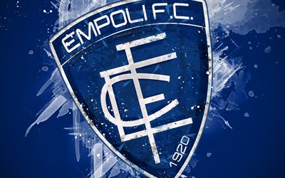 El Empoli FC, 4k, pintura, arte, creativo, italiano, equipo de f&#250;tbol, Serie a, logotipo, emblema, fondo azul, estilo grunge, Empoli, Italia, el f&#250;tbol