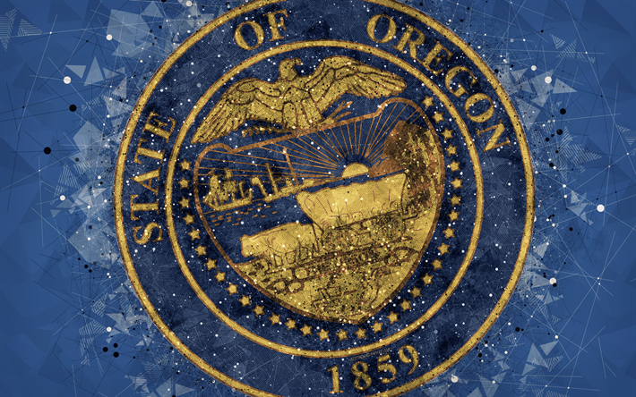 Seal of Oregon, 4k, tunnus, geometrinen taide, Oregon State Tiiviste, Amerikan valtioiden, sininen tausta, creative art, Oregon, USA, valtion symbolit USA