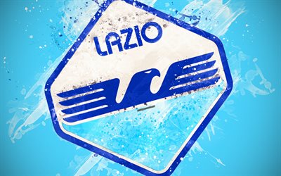 SS Lazio, 4k, pintura, arte, creativo, italiano, equipo de f&#250;tbol, Serie a, logotipo, emblema, fondo azul, estilo grunge, Roma, Italia, el f&#250;tbol, el Lazio FC