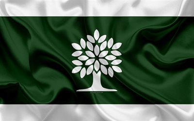 Lippu Lontoosta, 4k, silkki tekstuuri, Kanadan kaupunki, valkoinen vihre&#228; silkki lippu, Lontoo, lippu, Ontario, Kanada, art, Pohjois-Amerikassa