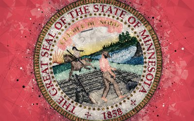 Seal of Minnesota, 4k, emblem, geometric art, Minnesota State Seal, American states, blue background, creative art, Minnesota, USA, state symbols USA