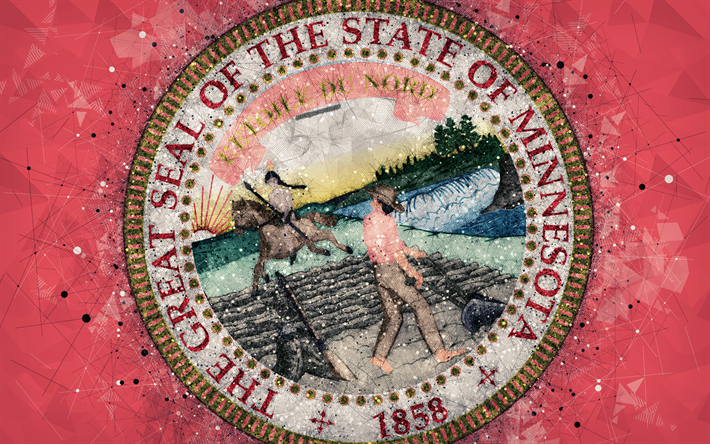 Selo de Minnesota, 4k, emblema, arte geom&#233;trica, Estado De Minnesota Selo, Estados americanos, fundo azul, arte criativa, Minnesota, EUA, s&#237;mbolos do estado EUA