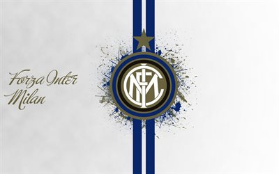 FC Internazionale Milano, konst, logotyp, gr&#229; bakgrund, italiensk fotboll club, grunge konst, st&#228;nk, Milano, Italien, Serie A, fotboll, nerazzurri, FC Inter