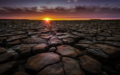sunset, kiven maa, suuria kivi&#228;, illalla, Dongeradeel, Frise, Alankomaat