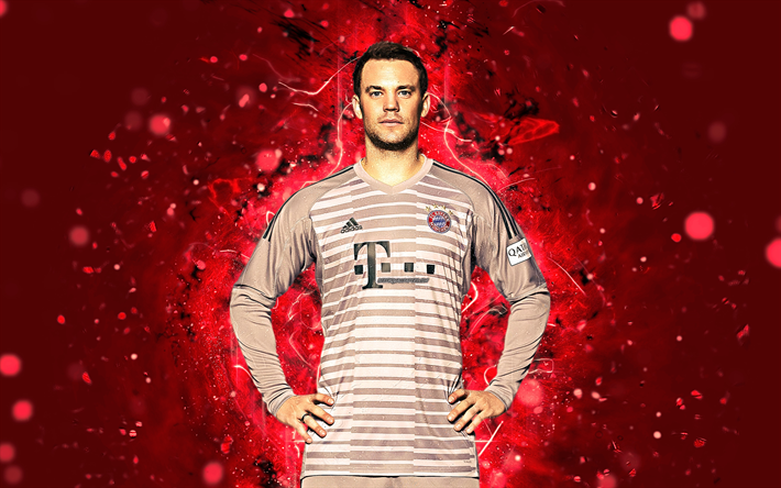 Manuel Neuer, 4k, arte astratta, portiere, stelle del calcio, Bayern Monaco, calcio, Alaba, Bundesliga, i calciatori, luci al neon, il Bayern Monaco FC